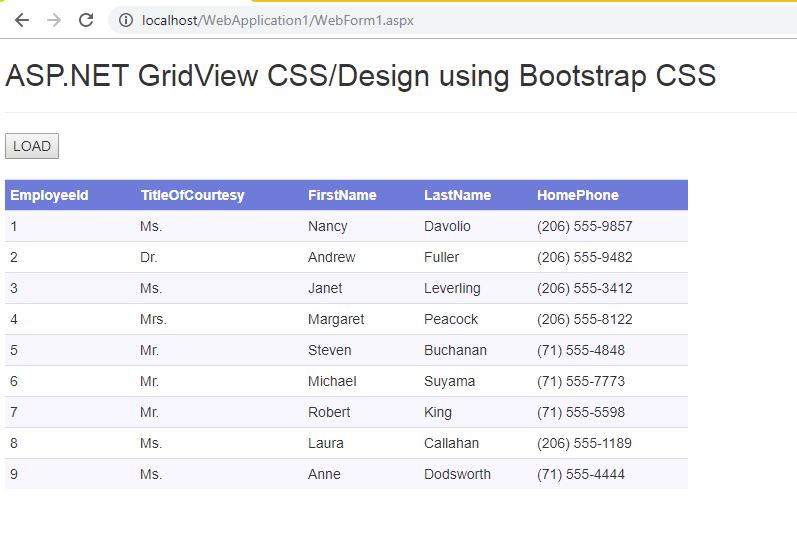 ASP.NET Gridview css design using Bootstrap 01