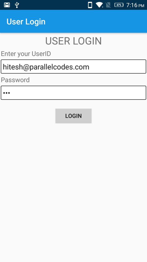 android ms sql database server connection login screen