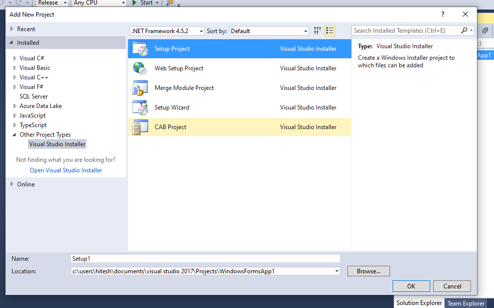 advanced installer project visual studio 2015