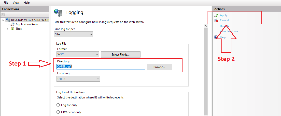 Windows IIS Manager Change Log Folder Location ParallelCodes