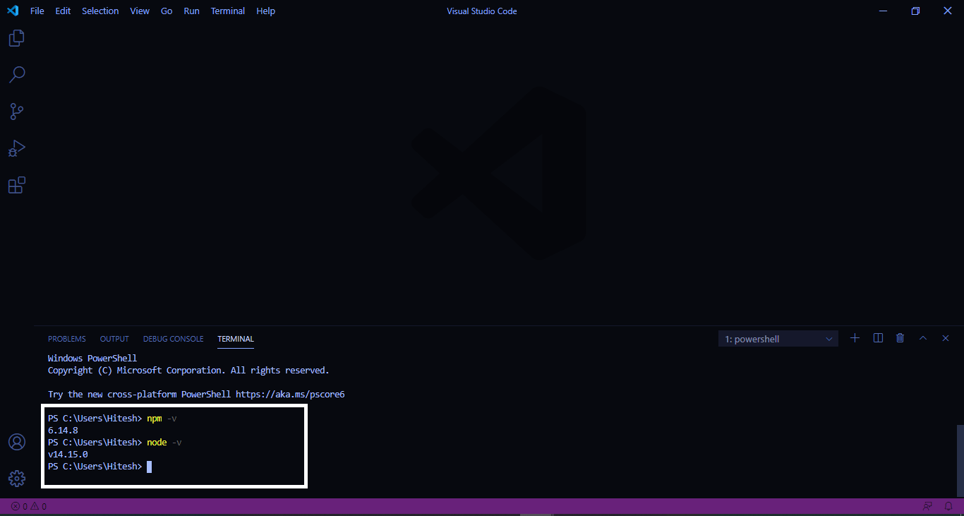 visual studio code for node js