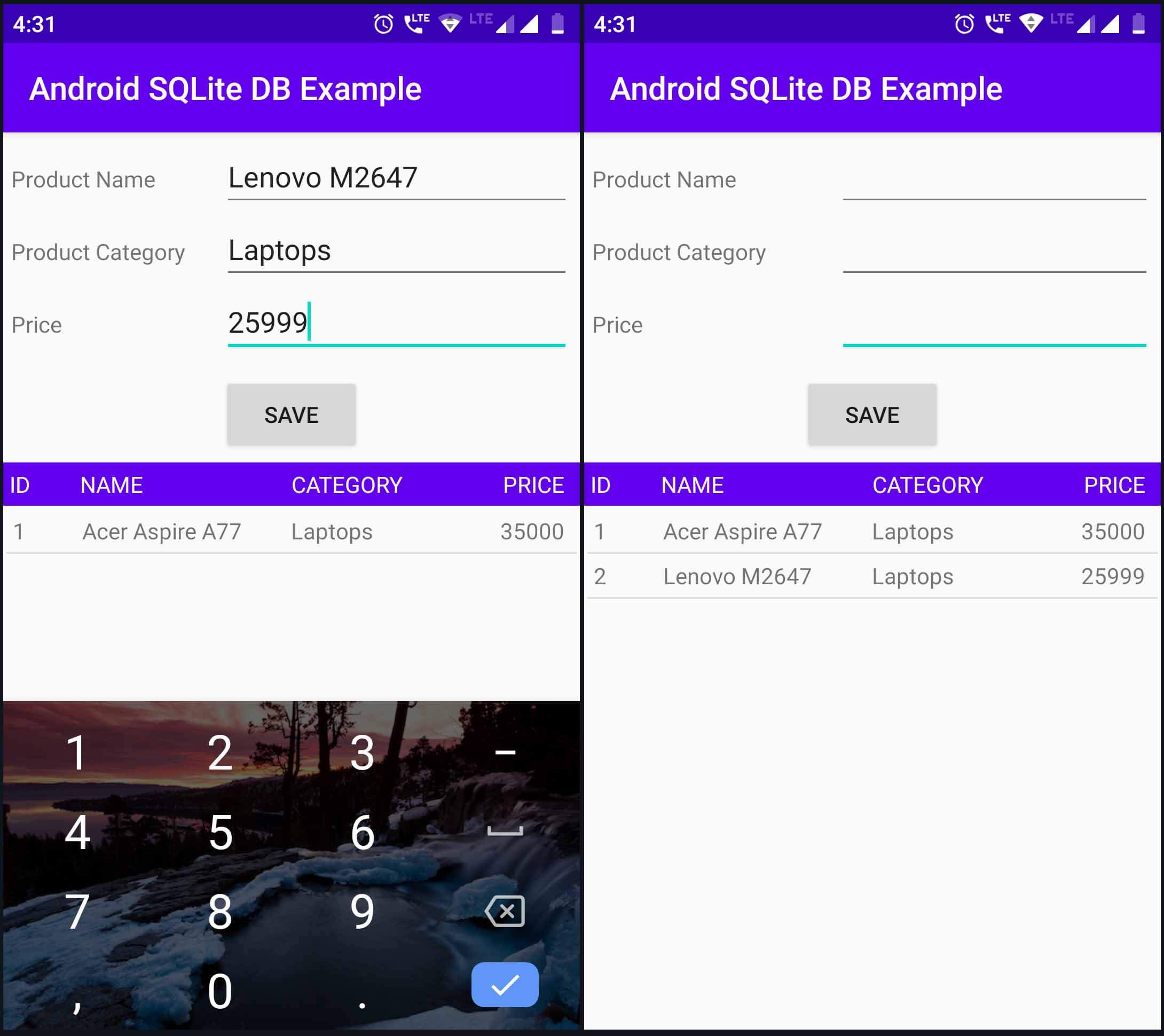 android sqlite database tutorial