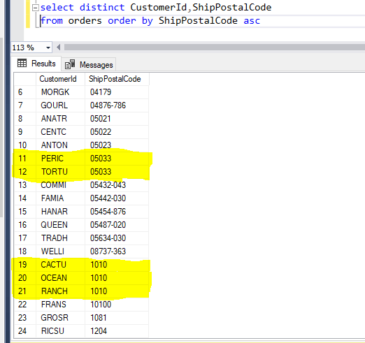 select distinct example